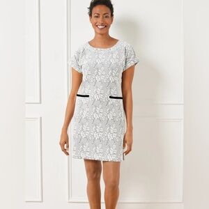 NWT Talbots Jacquard Crewneck Dress Cherry Blossom Black and Ecru Size L